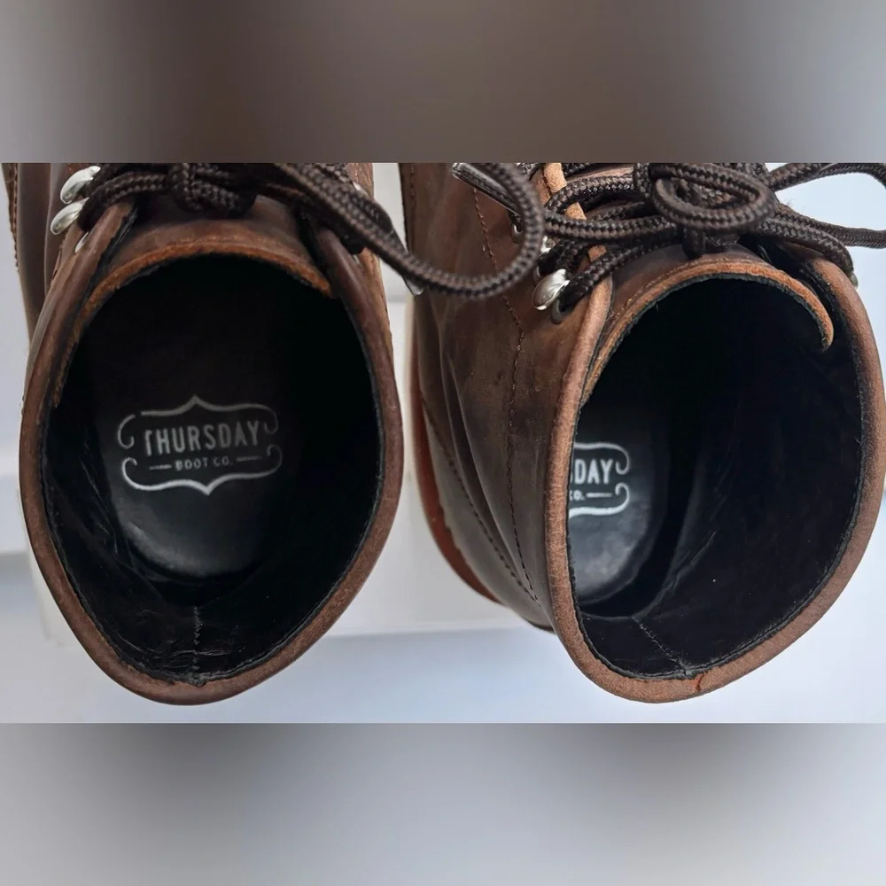 Thursday Boot Company “Diplomat” Distressed Leather Lace Up Brown Boots Size 8 - Picture 9 of 11